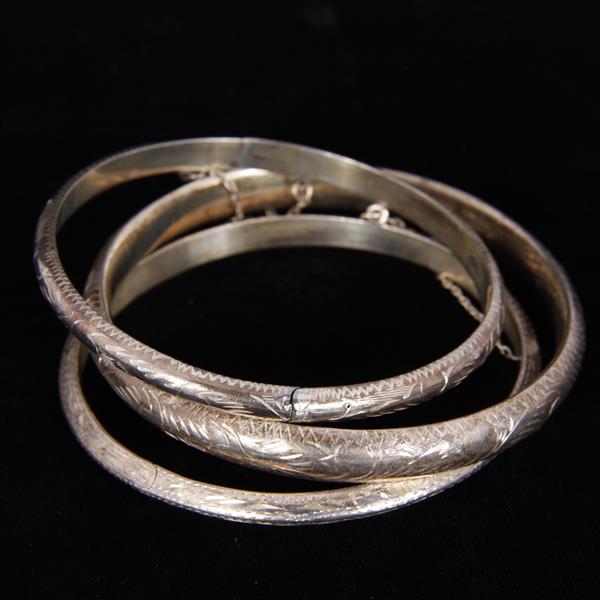 Appraisal: Three Victorian Edwardian Sterling Silver Hinged Bangle Bracelets with hand