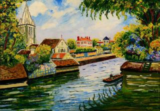 Appraisal: Elisee Maclet o c Canal Scene Elisee Maclet French -