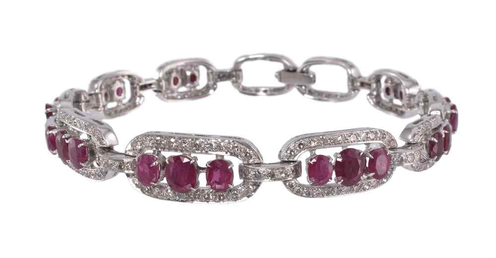 Appraisal: K RUBY AND DIAMOND BRACELET K white gold bracelet contains