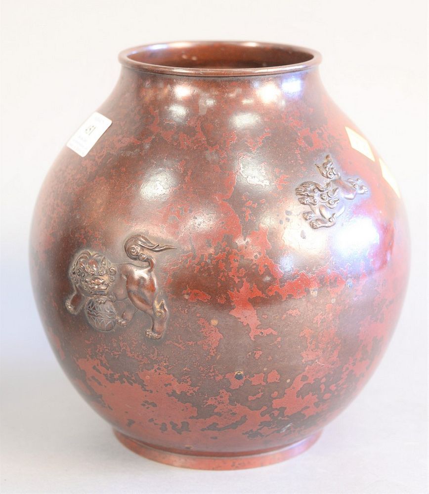 Appraisal: Japanese patinated-bronze vase Meiji Period late th C on hardwood