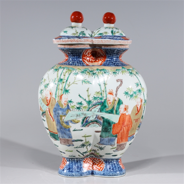 Appraisal: Chinese enameled porcelain double covered vase with figural scenes some