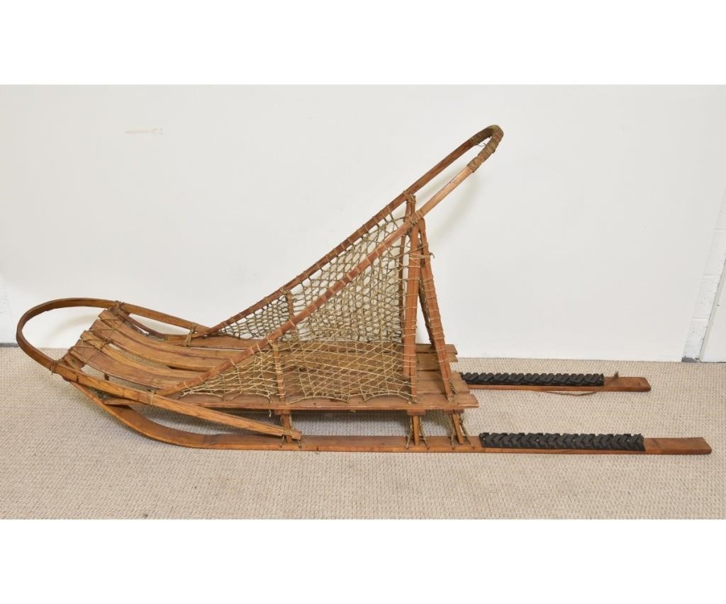 Appraisal: Vintage wood and rawhide dog pack sled circa probably made