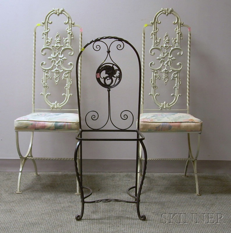 Appraisal: Pair of Italianate White-painted Cast Iron Chairs with Cushion Seats