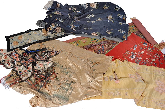 Appraisal: A GROUP OF CHINESE TEXTILES including various embroidered panels a