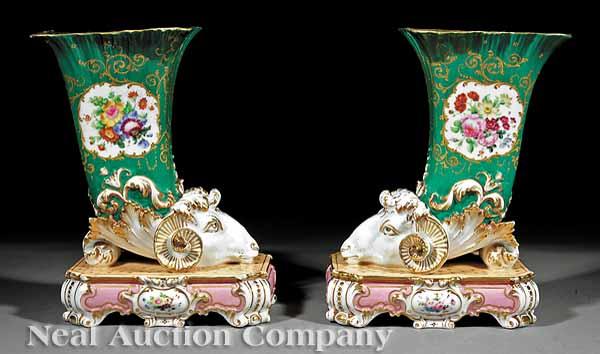 Appraisal: A Good Pair of Paris Porcelain Rhyton Vases early th