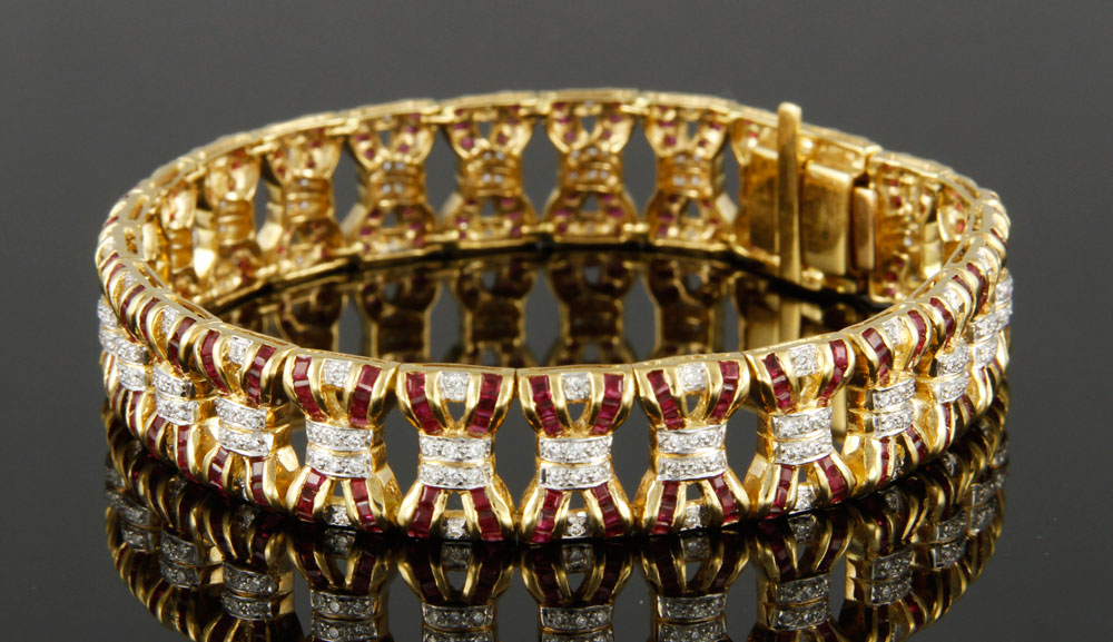 Appraisal: - K Gold Ruby and Diamond Bracelet K yellow gold