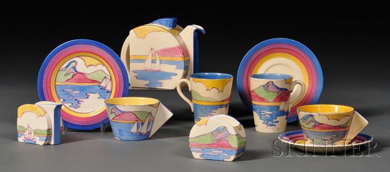 Appraisal: Eight-piece Clarice Cliff Fantasque Bizarre Ware Partial Tea Set England