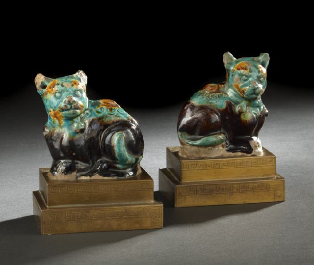 Appraisal: Pair of Chinese Tileworks Figures of Cats Ming Dynasty -