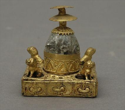 Appraisal: Gandharan-Style Gilt-Metal and Rock Crystal Stupa in x in x