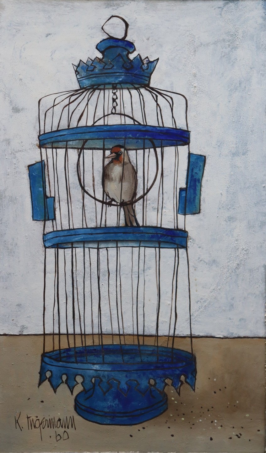 Appraisal: KEITH INGERMANN AMERICAN - Bird in a cage Oil on