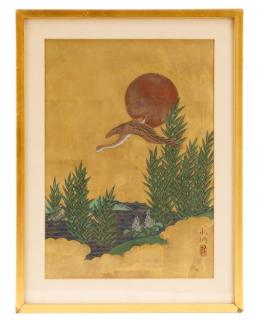 Appraisal: Japanese Rinpa School Goose Moon Signed Japanese Rinpa Rimpa School