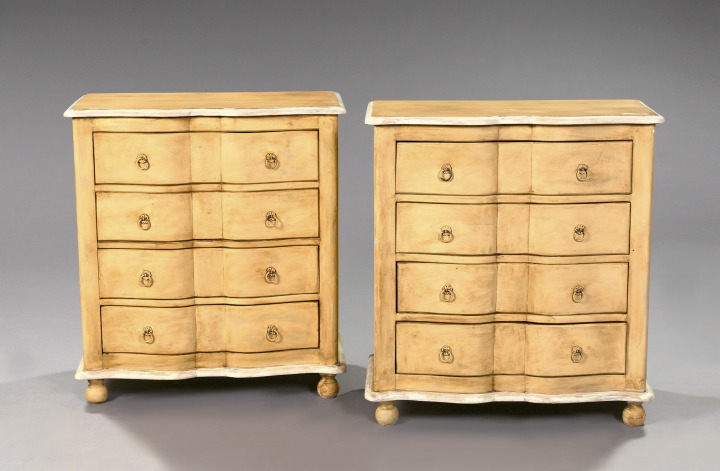 Appraisal: Pair of German Ivory-Painted Wooden Serpentine-Front Chests of Drawers second