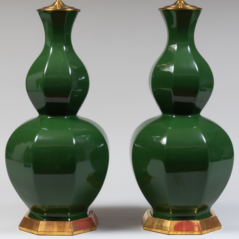 Appraisal: Pair of Christopher Spitzmiller Green-Glazed Octagonal-Form Double-Gourd Porcelain 'Alexander' Table