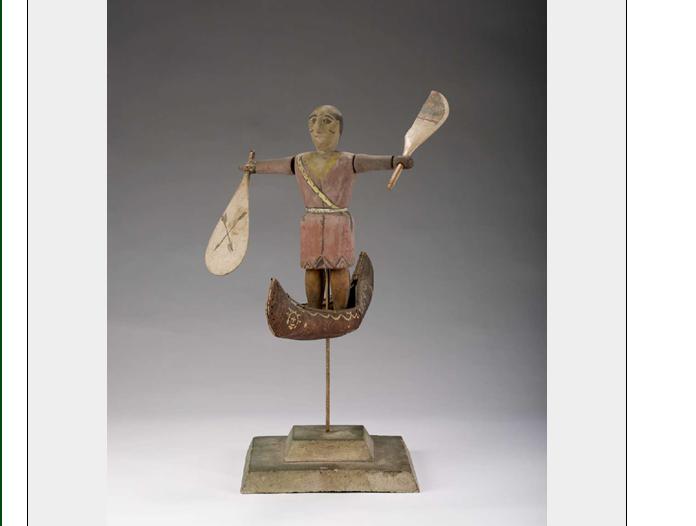 Appraisal: AMERICAN CARVED WHIRLIGIG OF AN INDIAN STANDING IN A CANOE