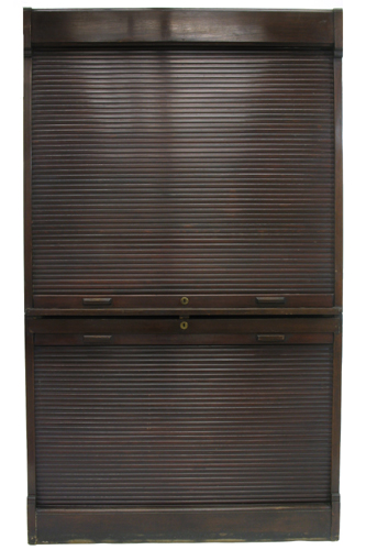 Appraisal: LARGE TAMBOUR-FRONT FILE CABINET-ON-CABINET American early th century The cabinet