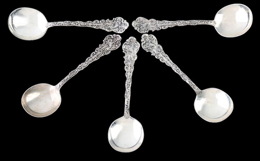 Appraisal: GORHAM VERSAILLES STERLING SILVER GUMBO SPOONS Five Gorham Versailles pattern