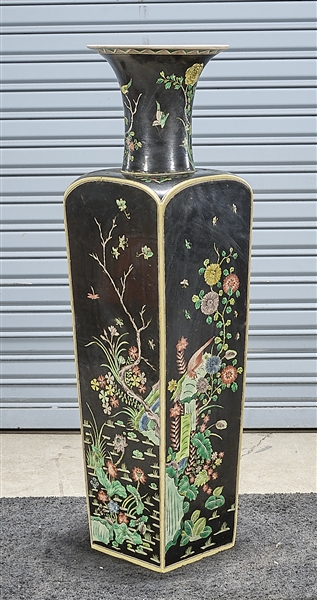 Appraisal: Tall Chinese famille verte four-faceted vase with birds an flowers