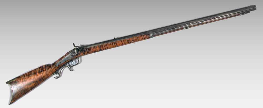 Appraisal: TH CENTURY TIGER MAPLE HALF STOCK PERCUSSION RIFLE Mid th