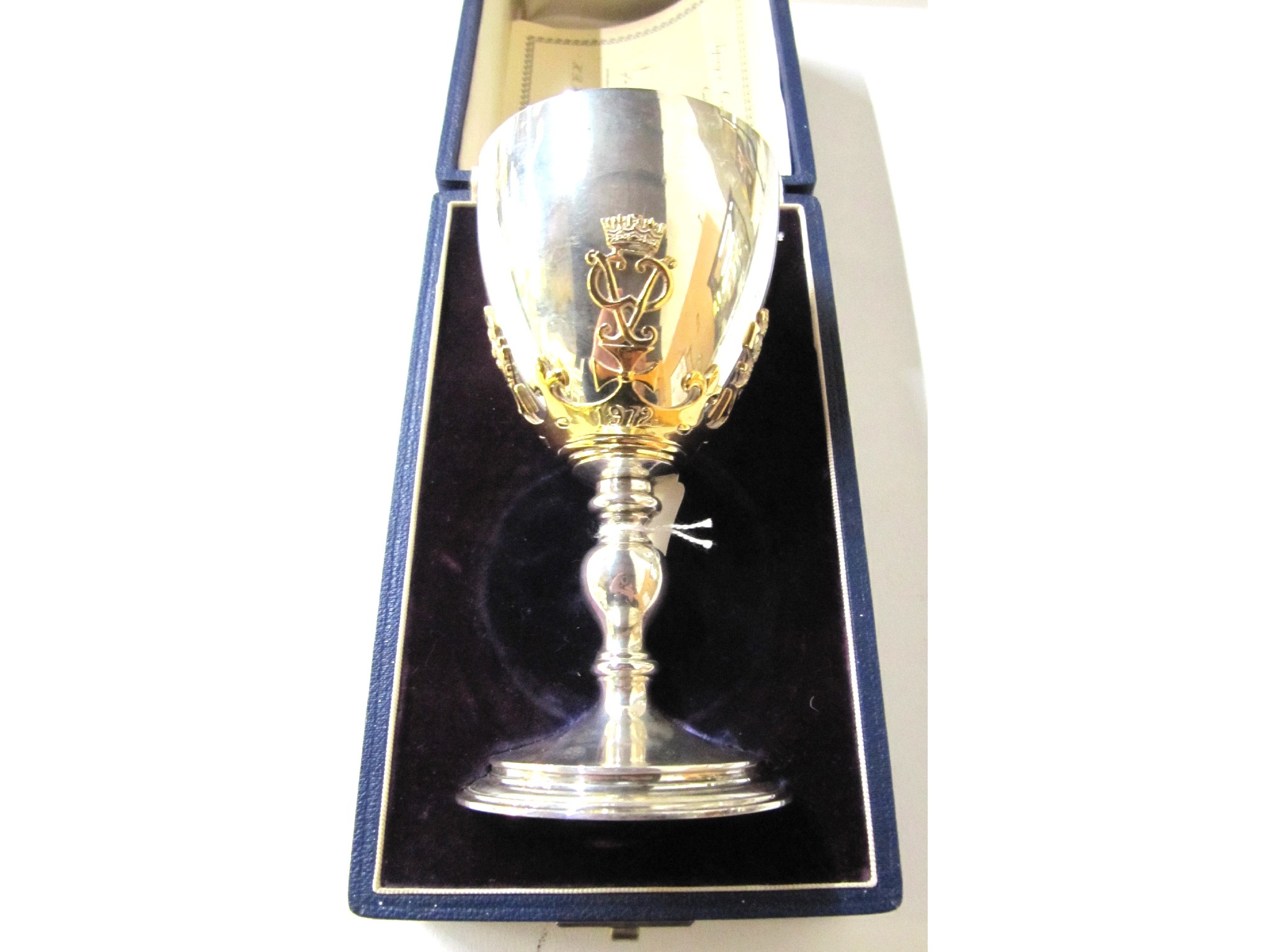 Appraisal: A cased commemorative silver goblet - th Wedding Anniversary of