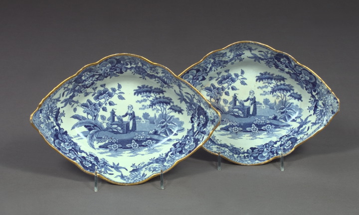 Appraisal: Good Pair of Spode Blue Transfer-Printed Gilt-Edged Pottery Serving Bowls