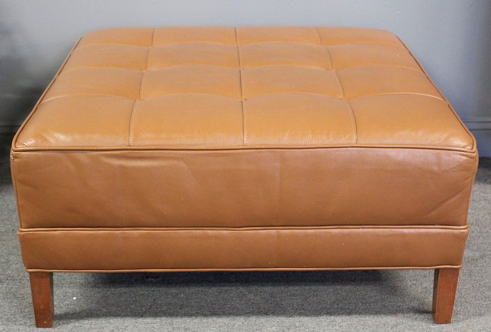 Appraisal: Fine and Custom Quality Leather Upholstered Ottoman Near new condition