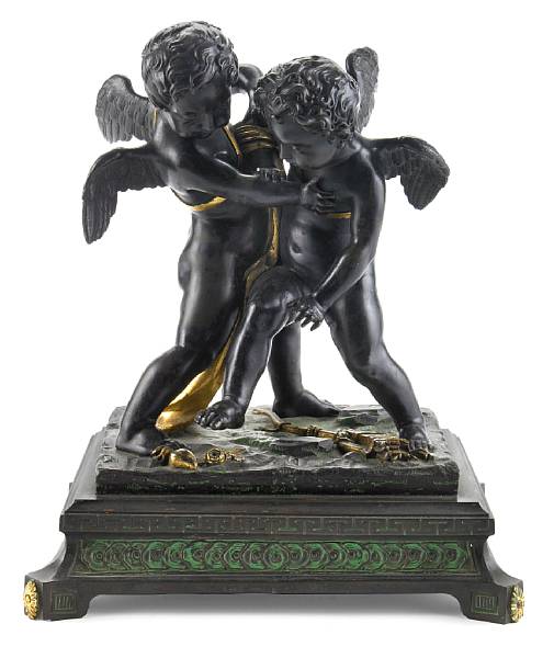 Appraisal: A Continental parcel gilt and patinated bronze figural group th