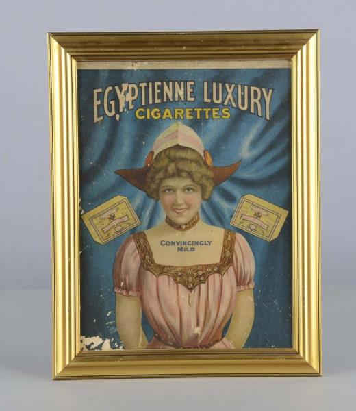 Appraisal: Egyptienne Luxury Cigarette Advertisement In Frame This framed lithograph on