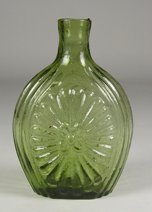 Appraisal: Sunburst Flask Mid th Century Sheared lip Pontil base Yellow-green