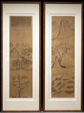 Appraisal: PAIR ANTIQUE KOREAN FOLK PAINTINGS Pair well painted and antique