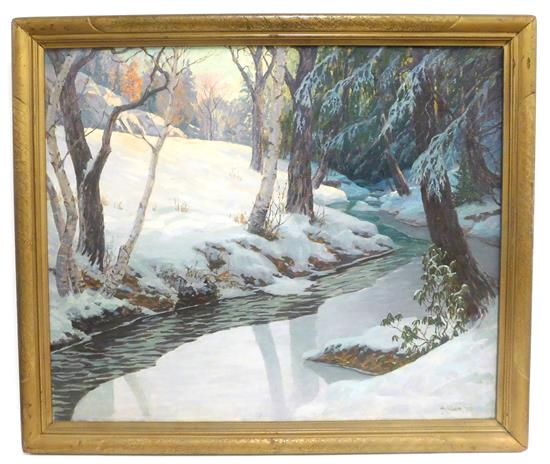 Appraisal: Henrik Hillbom American - oil on canvas c winter landscape