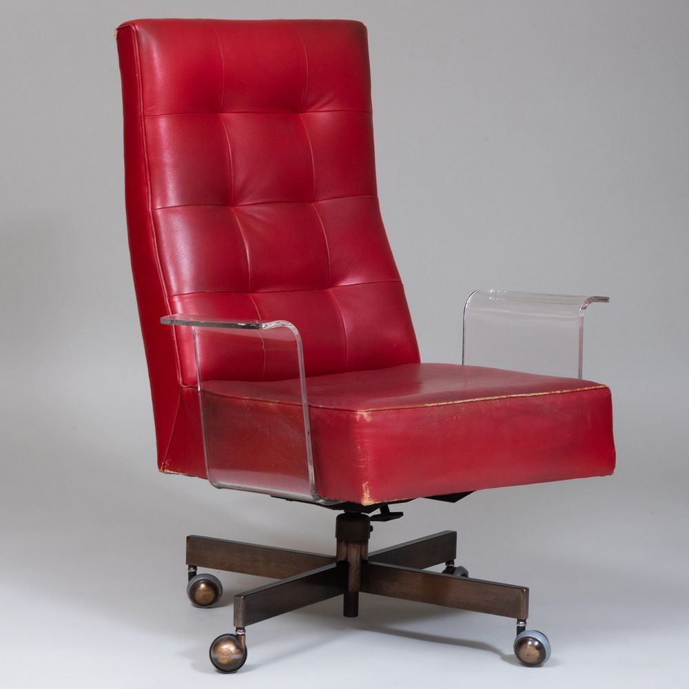 Appraisal: Vladimir Kagan Lucite and Red Leather Upholstered Desk Chair ft