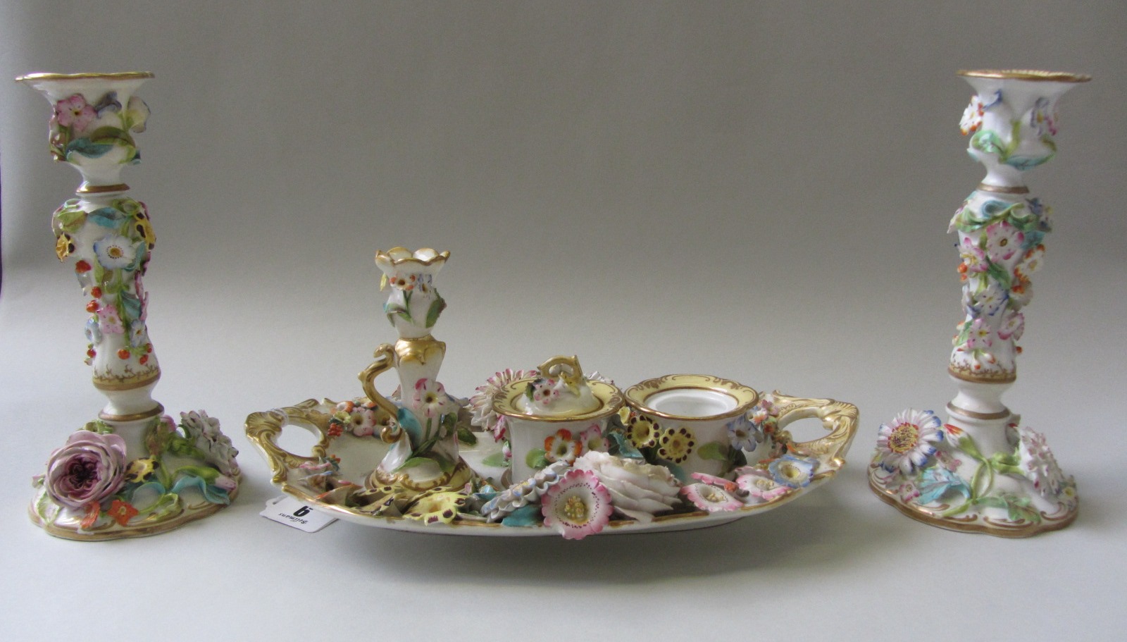 Appraisal: A Coalport style porcelain desk set th century the floral