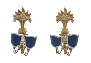 Appraisal: LOUIS XVI STYLE PARCEL GILT WOOD WALL SCONCES pair Louis