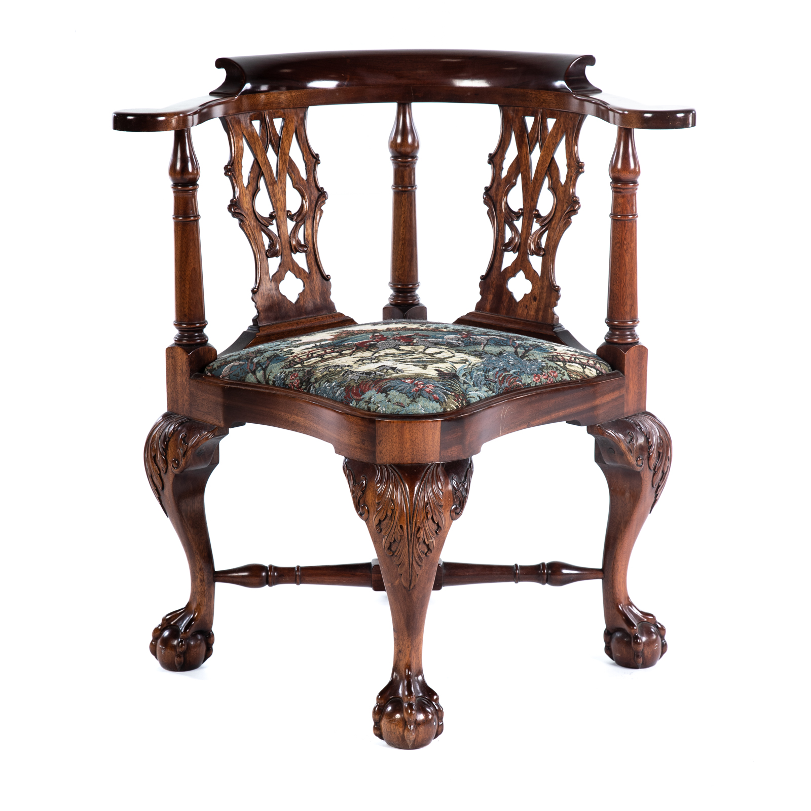 Appraisal: CHIPPENDALE STYLE MAHOGANY CORNER CHAIR th century with shaped frame