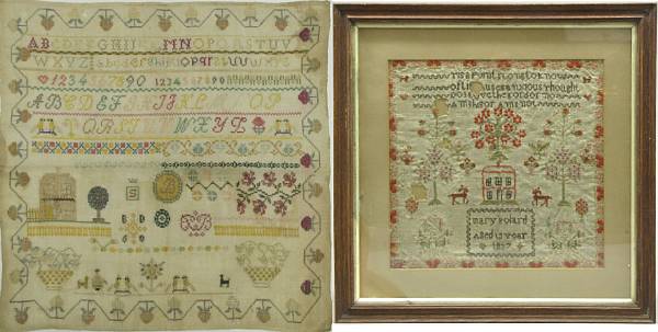 Appraisal: Two needlework samplers th century The first sampler with verse