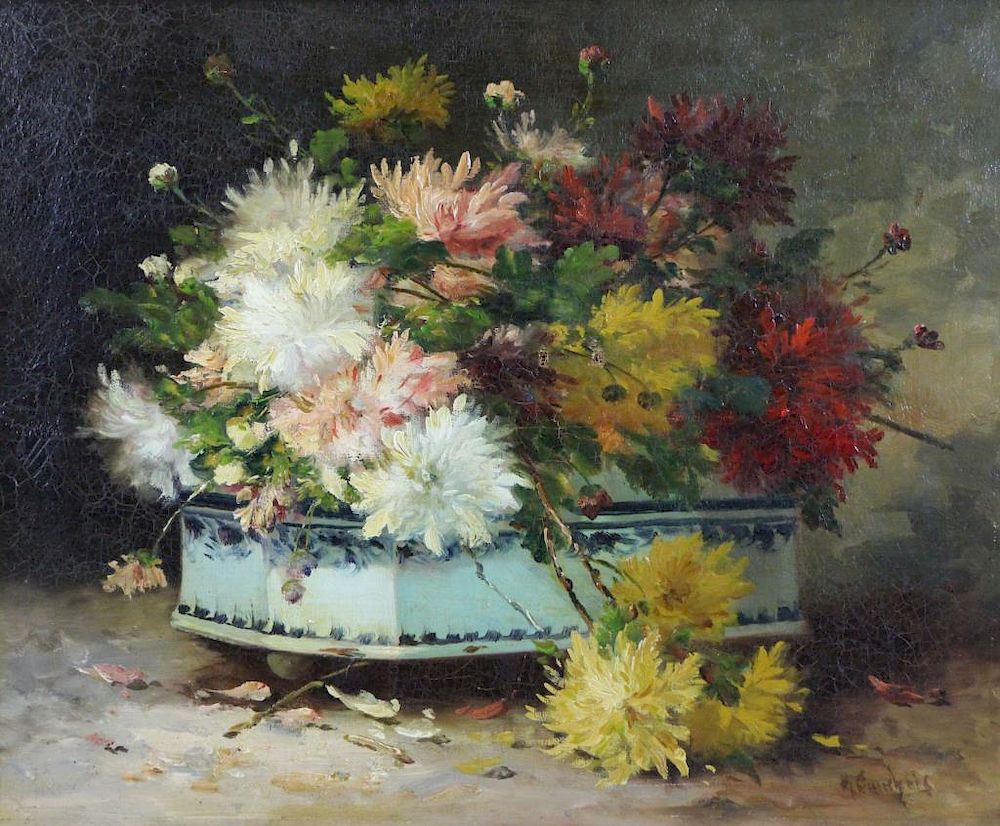 Appraisal: CAUCHOIS Eugene Henri Oil on Canvas Fleurs des des Champs