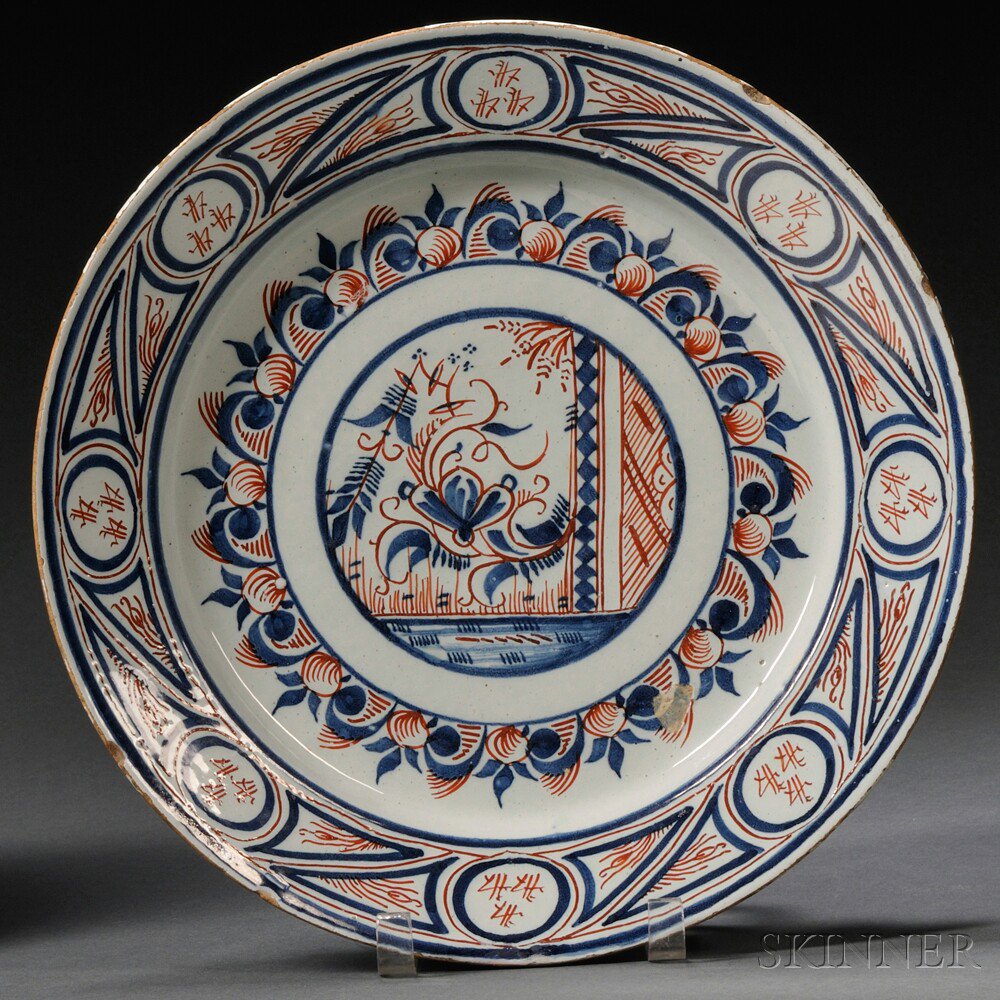 Appraisal: Bristol Delftware Polychrome Decorated Charger England c stylized central floral