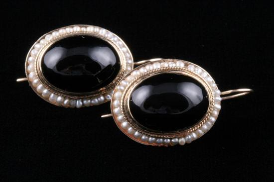 Appraisal: PAIR VICTORIAN STYLE K YELLOW GOLD BLACK ONYX AND SEED