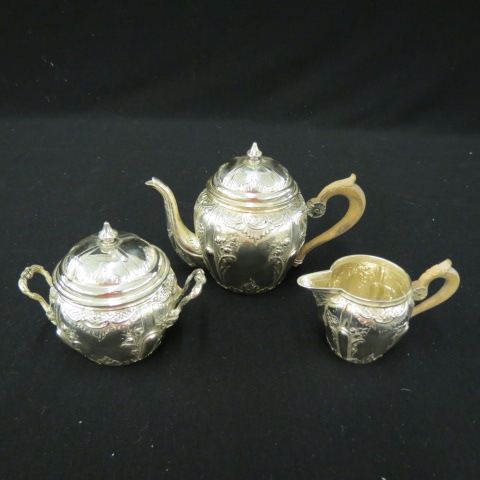 Appraisal: French Sterling Silver Tea Set scarce th century individual size