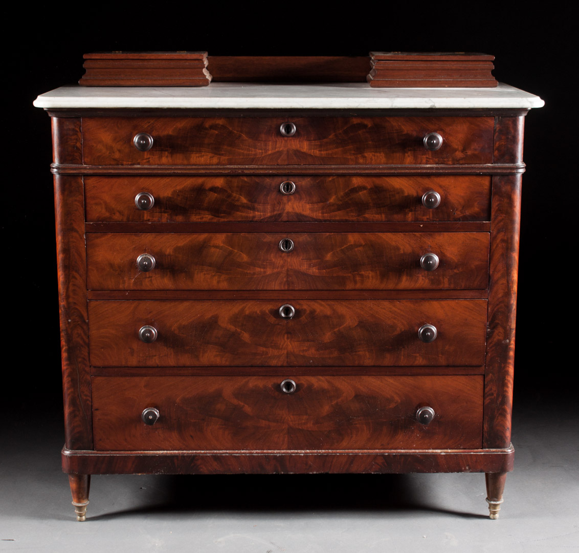 Appraisal: American Rococo Revival marble top chest circa stenciled J J