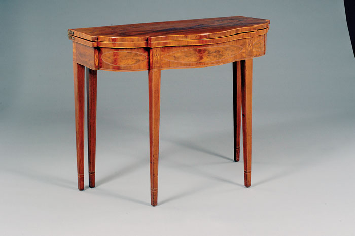 Appraisal: UNUSUAL PAIR OF AMERICAN INLAID FIGURED MAHOGANY CARD TABLES PROBABLY