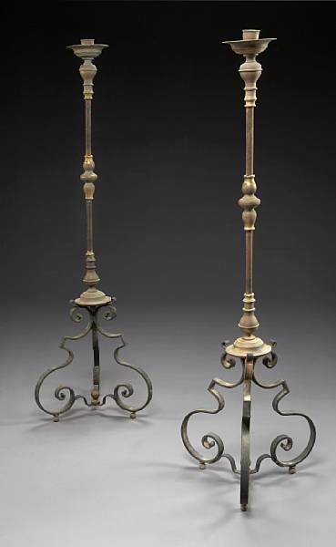 Appraisal: A set of four Baroque style brass painted iron and