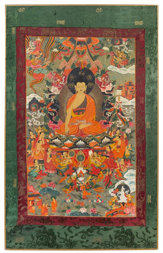 Appraisal: Sale Lot A Tibetan Thangka of Buddha with Scenes of