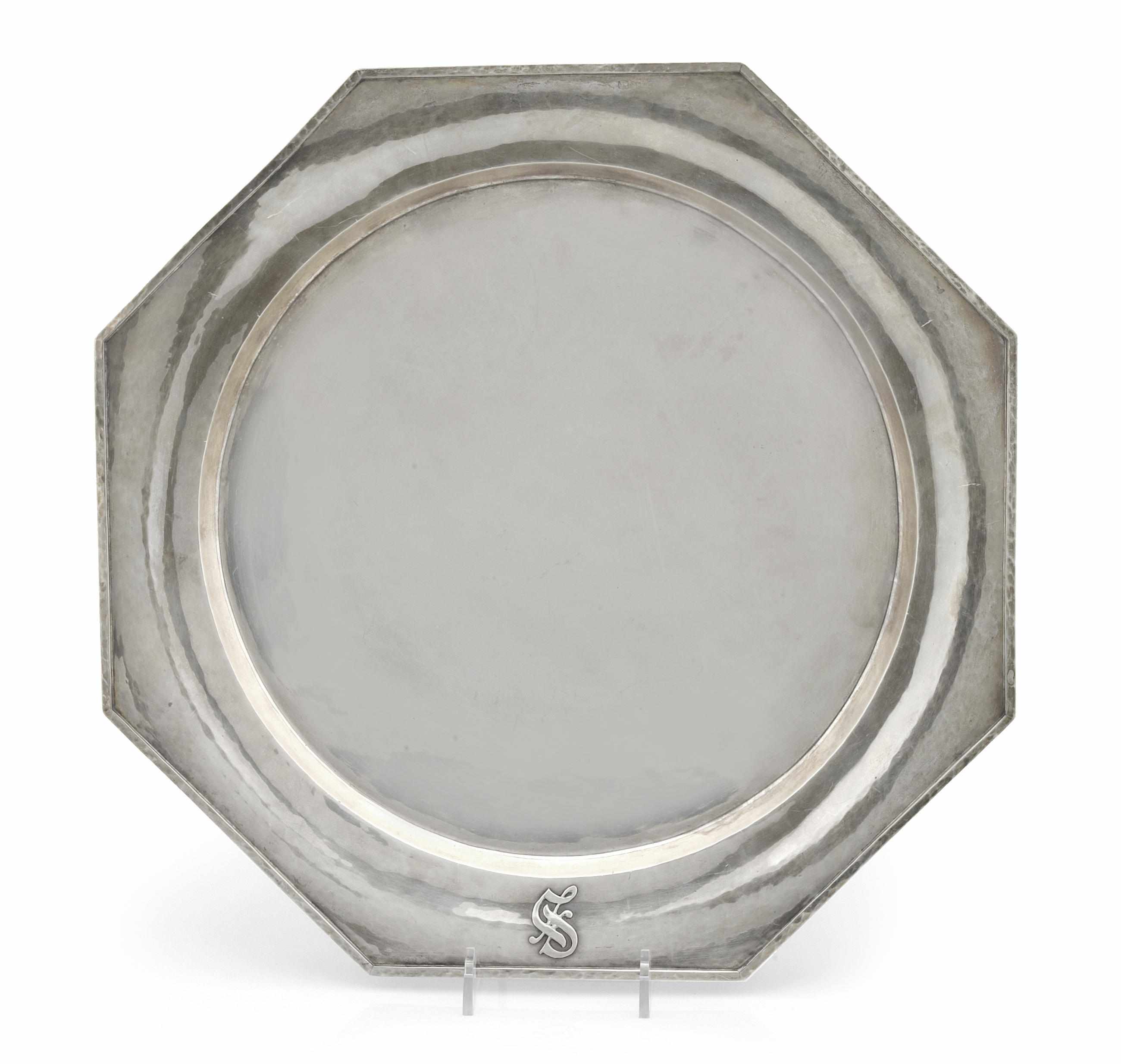 Appraisal: An American hand wrougth sterling silver octagonal tray Lebolt Co