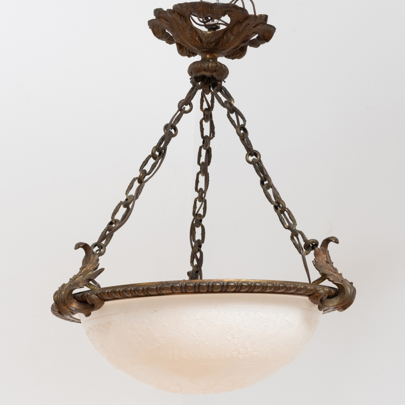 Appraisal: R gence Style Gilt-Bronze and Painted Faux Alabaster Three-Light Chandelier