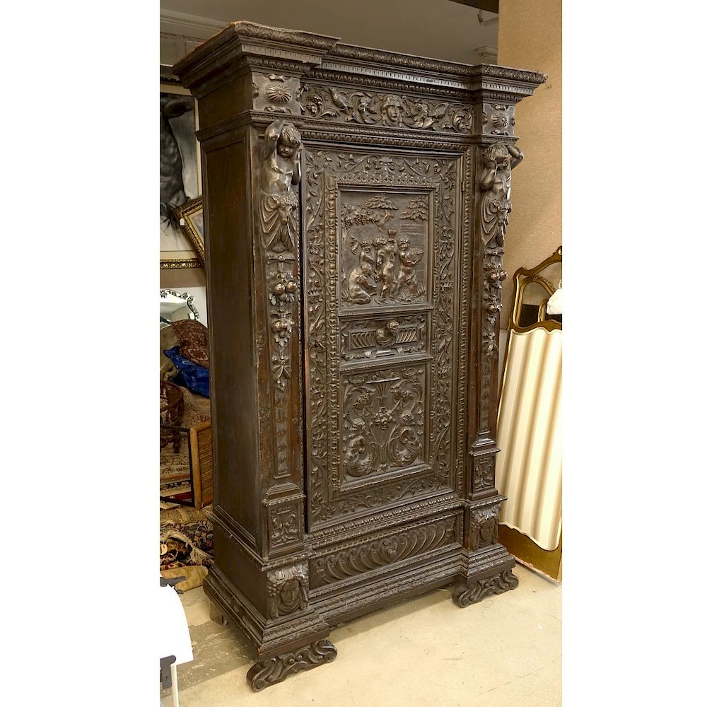 Appraisal: th Century Italian Amoire th Century Italian Renaissance style Carved