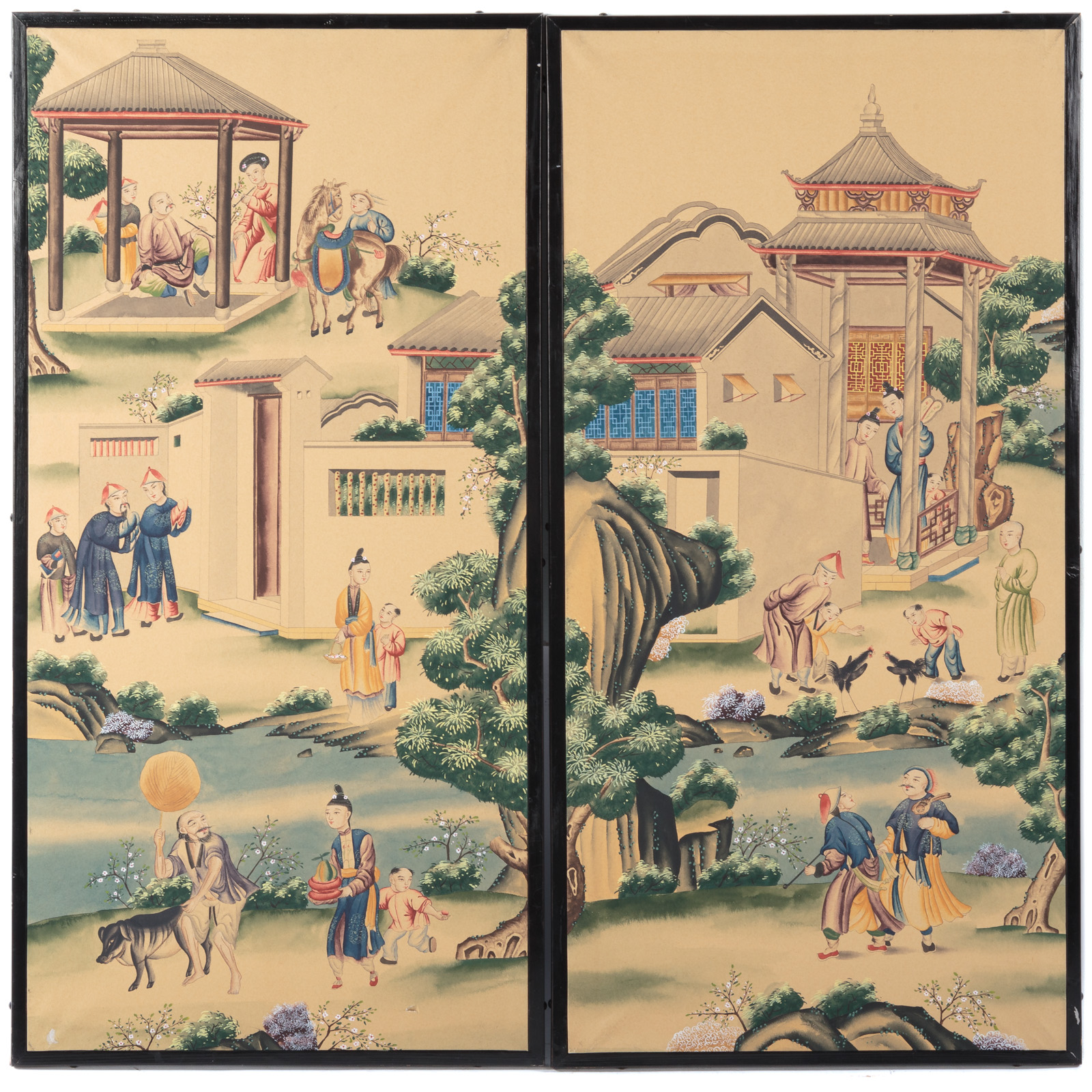 Appraisal: PAIR ENGLISH GOUACHE PANELS IN THE CHINESE MANNER Second half-