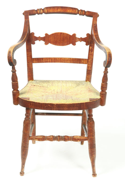 Appraisal: DECORATED ARMCHAIR New England nd quarter- th century mixed woods