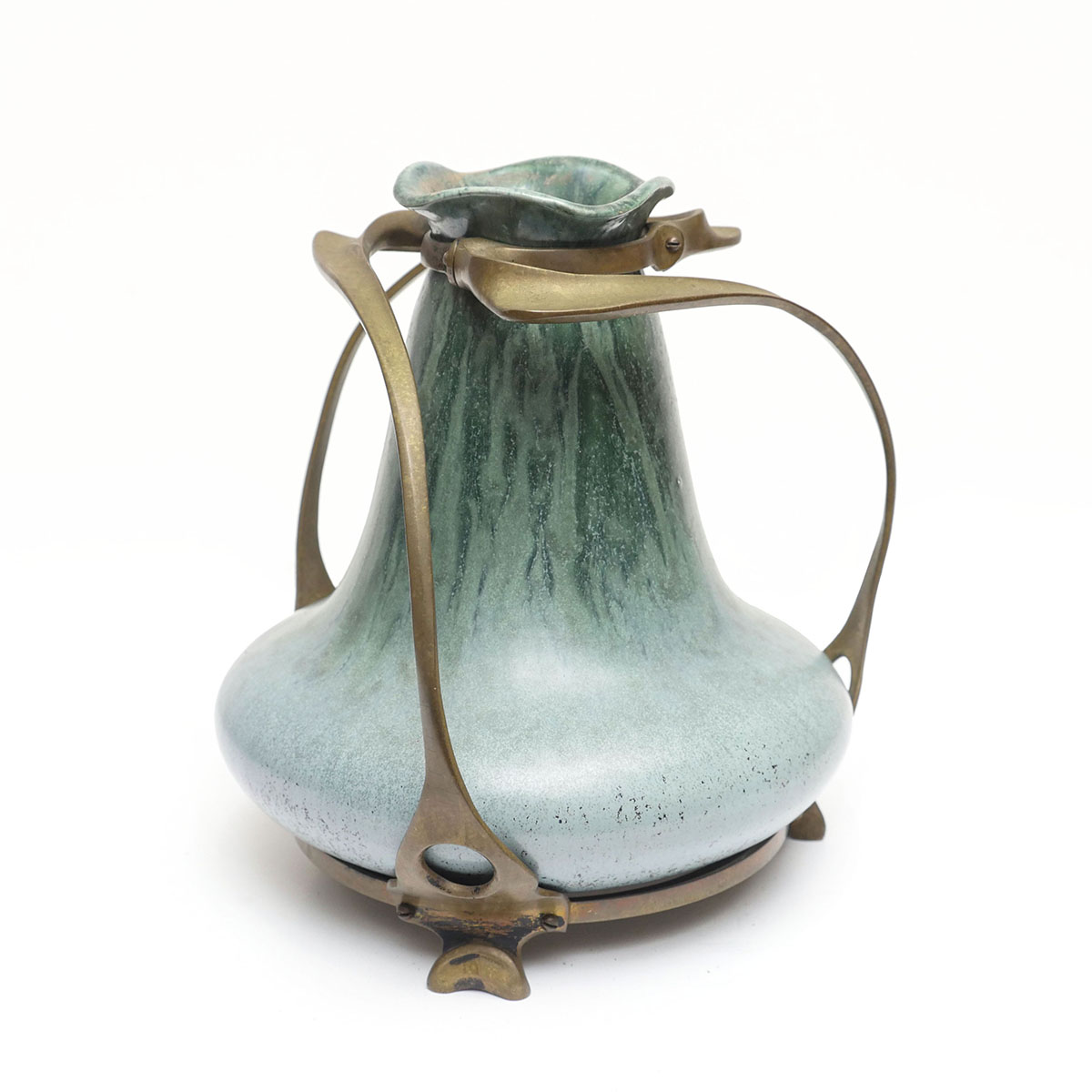 Appraisal: ART POTTERY VASE MOUNTED IN BRONZE The Nouveau Era Art