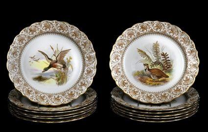 Appraisal: SET OF TWELVE ROYAL WORCESTER TRANSFER-PRINTED VITREOUS GAME PLATES With